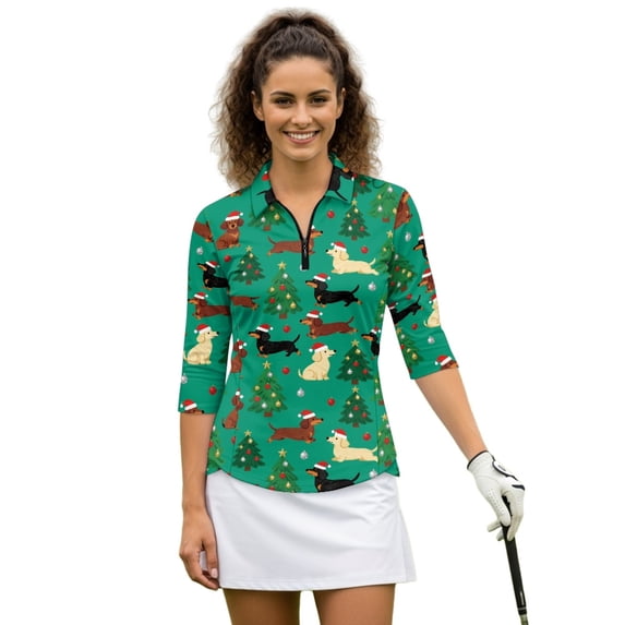 HUIACONG Christmas Golf Polo Shirts Quarter Zip Polyester Spandex Fabric with Quick Dry Women's Golf Polo Shirts for Womens