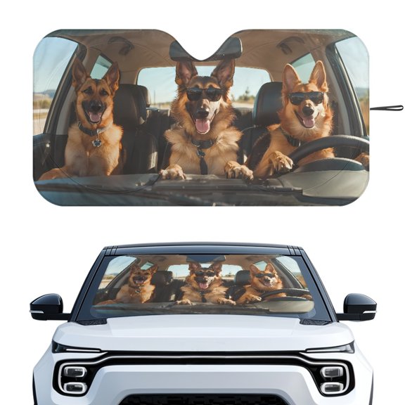 HUIACONG Classic Cool Dogs Car Windshield Sun Shade Foldable for Universal Fit Trucks, Blocks UV Rays Reflective Front Window Cover Sun Protection