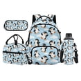 thumbnail image 1 of HUIACONG Cloud Snow Penguin Kids 17 Inch Backpack 4 Piece Set Lunch Bag, Pencil Case & Water Bottle Sleeve, Adjustable Chest Buckle, for Grades 2-7, 1 of 7