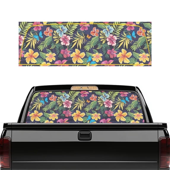 HUIACONG Colored Flower Rear Window Decal Pickup Car Window Stickers Full Windows Coverage Easy to Install Truck Rear Window Perforated Decal Wrap for Trucks SUV