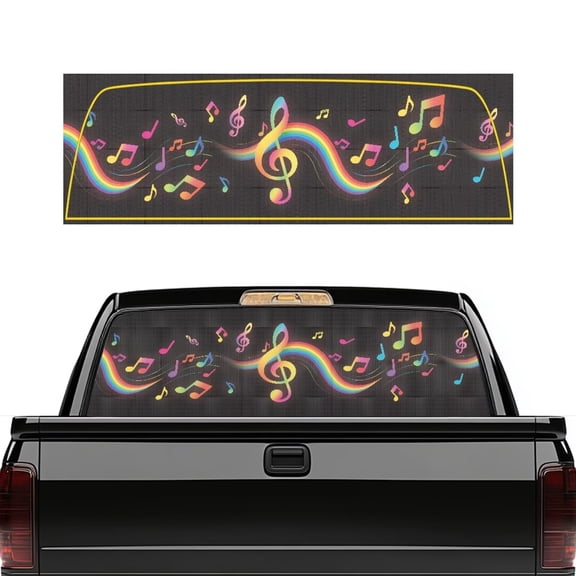 HUIACONG Colored Musical Notes Rear Window Decal Pickup Car Window Stickers Full Windows Coverage Easy to Install Truck Rear Window Perforated Decal Wrap for Trucks SUV