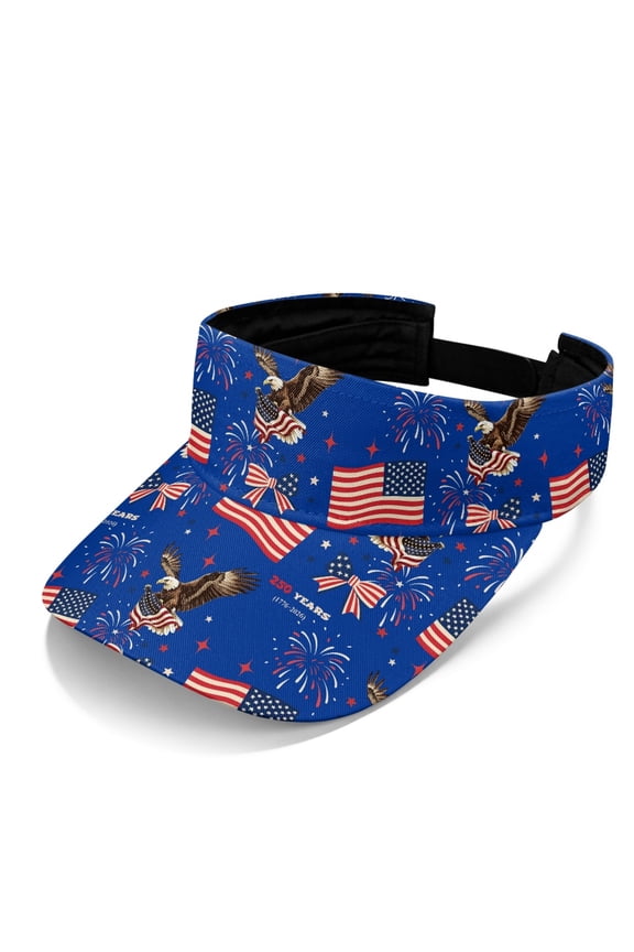 Comfortable Fit Polyester Fabric Sun Visor Cap for Walking Running, Open Top Breathable UV Protection Sun Visor Hat, 250 Years Eagle American Flag