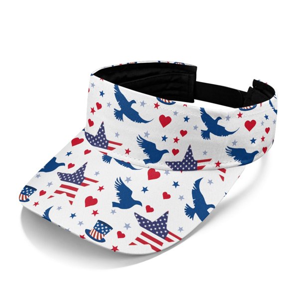 HUIACONG Comfortable Fit Polyester Fabric Sun Visor Hat for Sports Hiking, UV Protected Adjustable Lightweight Sun Visor Cap, Eagle American Flag Print