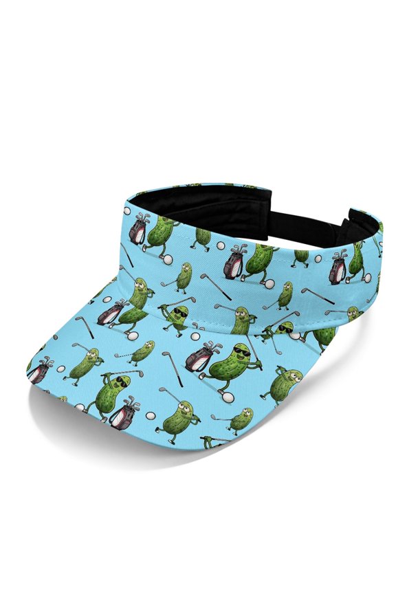 Comfortable Fit Sports Sun Visor Hat for Summer Walking, Polyester Fabric UV Protection Sports Visor Hat, Cartoon Pickle Golf Pattern