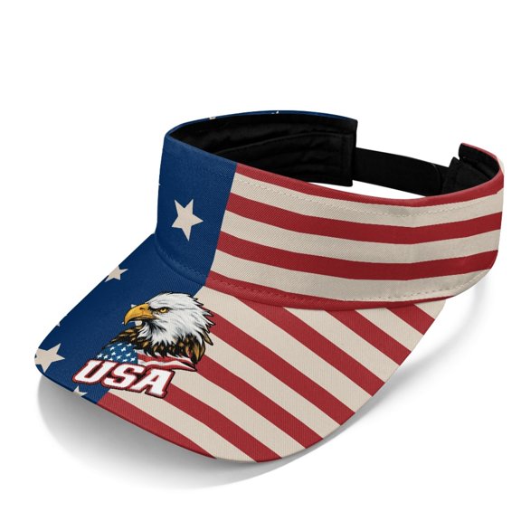 HUIACONG Comfortable Polyester Fabric Sun Visor Cap for Hiking Beach, Adjustable UV Protected Breathable Sun Visor Hat, USA Flag Eagle Design