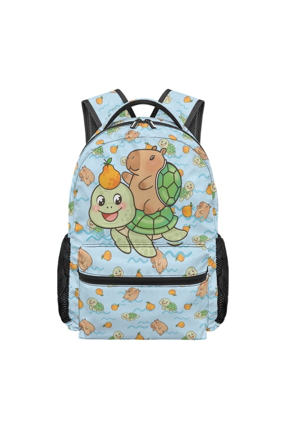 Comfortable School Bag for Travel Museum Visits, Waterproof Daypack Polyester Durable School Backpack, Capybara Turtle Pattern