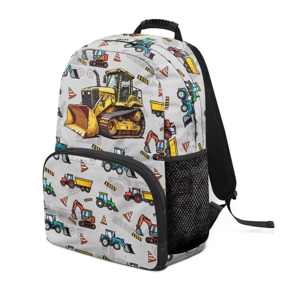 HUIACONG Construction Truck Print Back to School Backpack for Students Ages 6-18 Large Capacity Lightweight Water Repellent School Backpack for Girls Boys for Elementary Middle High School Daily Use