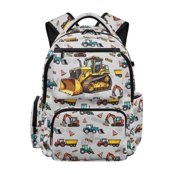 HUIACONG Construction Vehicle Backpack for Kids 9-12, Bulldozer Excavator Print School Bag, Lightweight Water Resistant Bookbag for Daily School