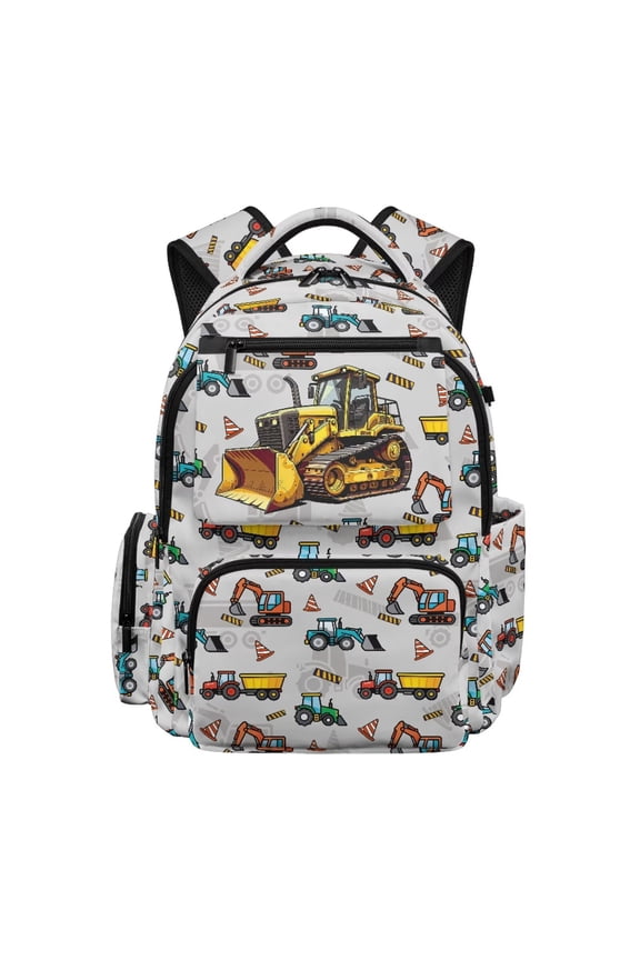 Construction Vehicle Backpack for Kids 9-12, Bulldozer Excavator Print School Bag, Lightweight Water Resistant Bookbag for Daily School