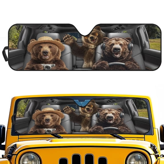 HUIACONG Cool Brown Beer Windshield Sun Shade Compatible with Jeep JK JKU JL JLU 1997-2023 and Compatible with Gladiator JT 2020-2023 Foldable Windshield Sun Visor Blocks UV Rays