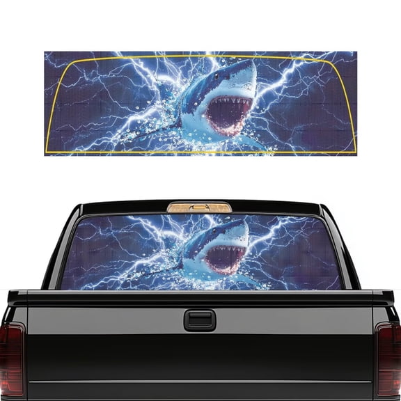 HUIACONG Cool Shark Back Window Decals Trucks Full Window Coverage Truck Rear Windows Graphic Decal 66 x 22 inch Easy Installation Fit Most Pickup Trucks SUV Universal