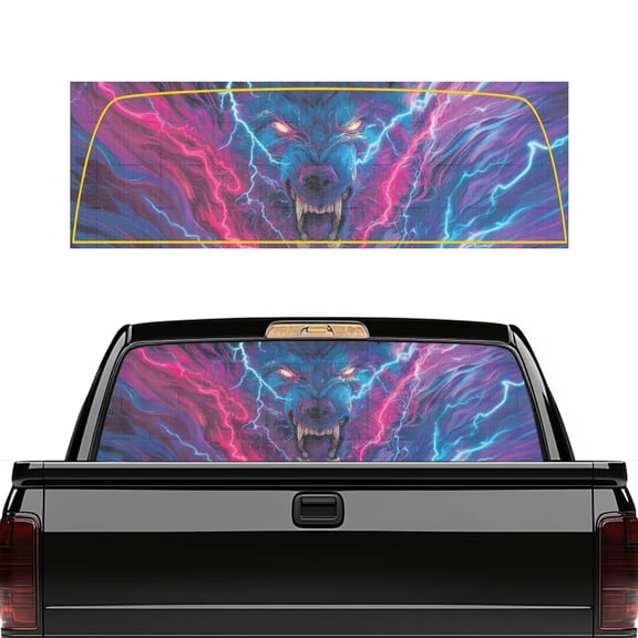 HUIACONG Cool Wolf Truck Rear Window Decals 66 x 22 inch Perforated Window Film Decal Truck Rear Windows Perforated Decal Wrap Full Windows Coverage Fit Most Pickup Trucks SUV