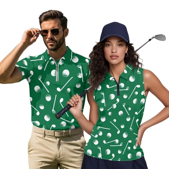 HUIACONG Couples Golf Shirts Matching Sleeveless Golf Shirts for Women Moisture Wicking Mens Short Sleeve Golf Shirt 1/4 Zip Collared Casual Sports Man M
