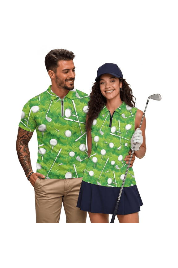 Couples Shirts for Him and Her Womens Golf Sleeveless Tops Quick Dry Racerback Matching Golf Shirts for Couples Stretchy Workout Outfits for Tennis Hiking Travel Green Woman 2XL