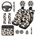 thumbnail image 1 of HUIACONG Cow Print Car Accessories Brown and Black Seat Covers Full Set with Armrest Cover Steering Wheel Cover Seat Belt Pad Headrest Cover Coasters Keychain,14 Pcs,Easy to Install, 1 of 8
