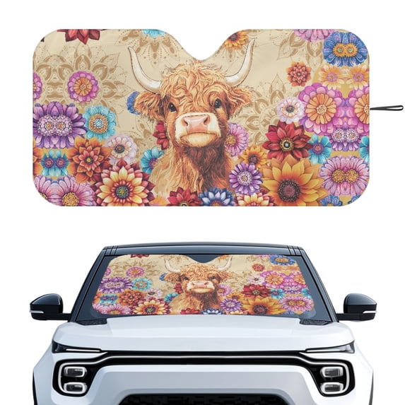 HUIACONG Cow UV Reflective Windshield Sun Shade Foldable Car Accessories Easy Storage Sunshade Cover for Universal Fit Automotive