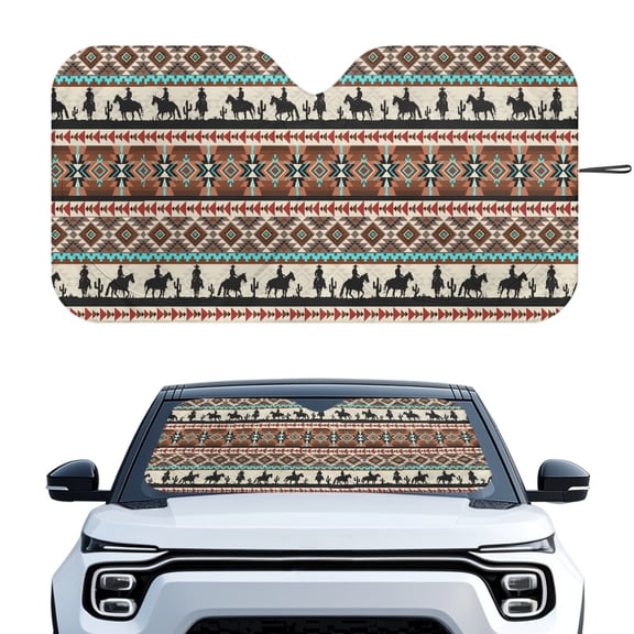 HUIACONG Cowboy Foldable Windshield Sun Shade for Automotive Small & Medium Cars Auto Sun Heat and UV Rays Blocker UV Blocking Foldable Sunshade