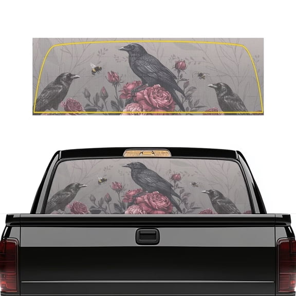 HUIACONG Crow Back Window Decal Back Window Decals Trucks 66 x 22 Inch Truck Rear Windows Perforated Decal Wrap Full Windows Coverage Fit Most Pickup Trucks SUV Universal