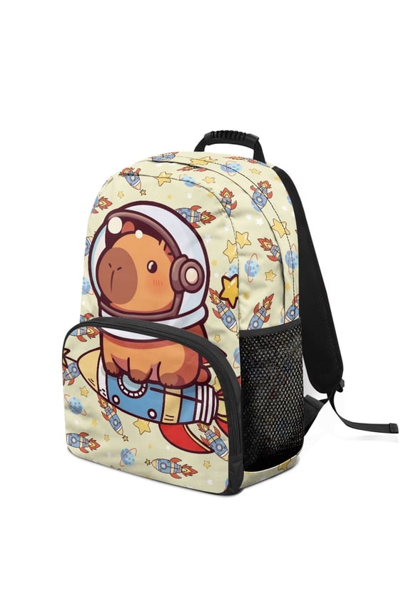 Cute Astronaut Capybara Large Capacity School Backpack for Students 6-18 Water Resistant Unisex Back to School Backpack for Elementary Middle High School Daily Use