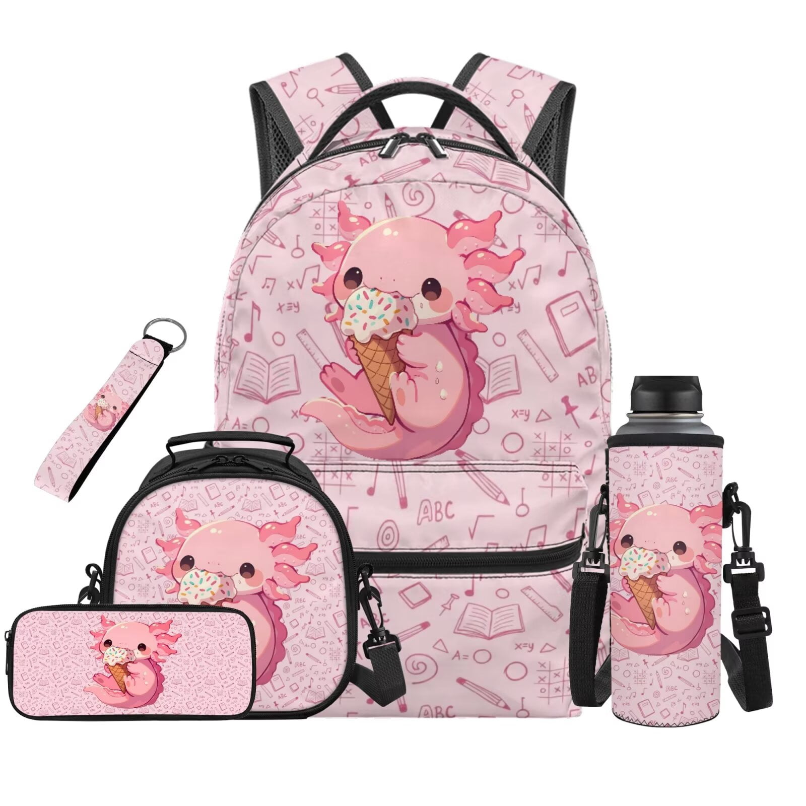 HUIACONG Cute Axolotl Backpack and Lunch Box Set 5Pcs, 17 Inch Kids ...