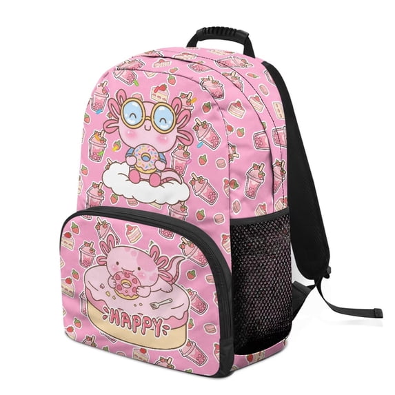 HUIACONG Cute Axolotl Donut Print School Backpack for Boys Girls Ages 6-18 Large Capacity Lightweight Water Resistant Bookbag for Elementary Middle High School Back to School Use