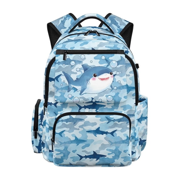 HUIACONG Cute Blue Shark Print School Backpack for Kids Boys Girls Age 5-16 Water Resistant Large Capacity Bookbag Adjustable Cushioned Straps Multi Pockets for School Travel Daily Use