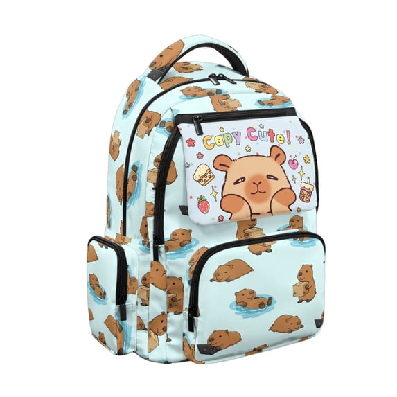 HUIACONG Cute Capybara Print School Backpack for Kids Teens Age 5-16 Spacious Multi Pocket Scuff Resistant Adjustable Padded Straps Water Repellent Bookbag for School Daily Use Trip