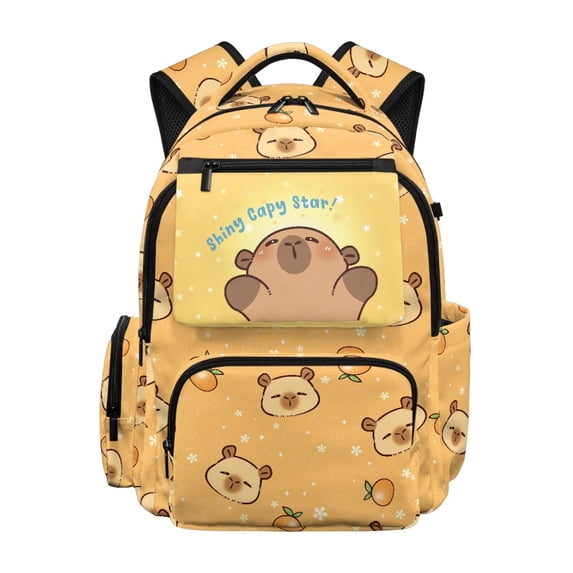 HUIACONG Cute Capybara Print School Backpack for Kids Teens Age 7-18 Spacious Multi Pocket Bookbag Adjustable Padded Straps Water Resistant Durable Lightweight Travel Daypack