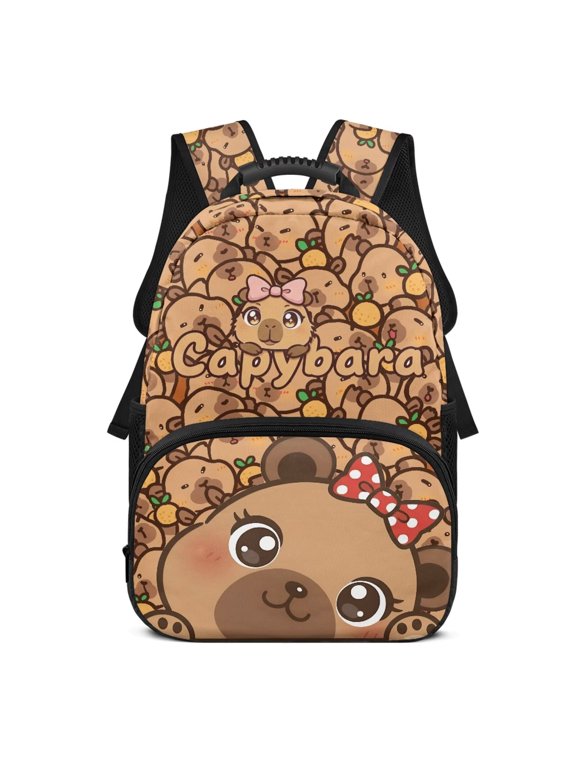 Cute Capybara School Backpack for Age 6-18 Large Capacity Ergonomic Padded Adjustable Shoulder Straps Book Bags for Kids Boys Girls Elementary Middle High School Back to School