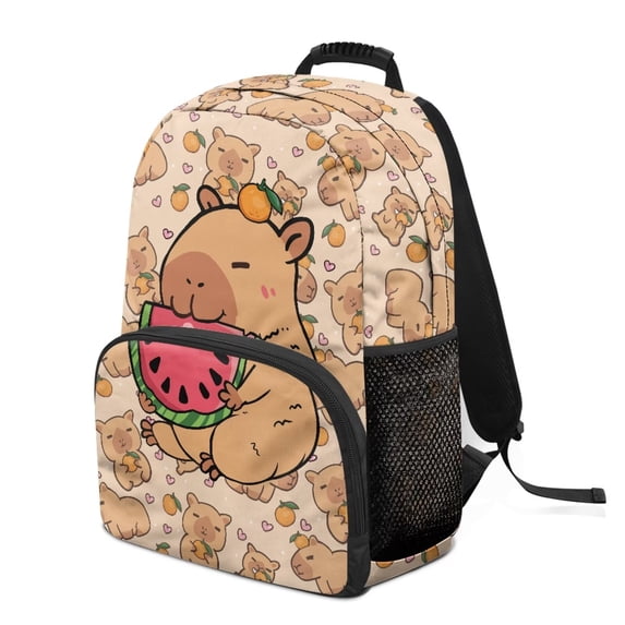 HUIACONG Cute Capybara Watermelon Print Backpack for Girls Boys Ages 6-18 Large Capacity Water Repellent Back to School Backpack for Elementary Middle High School Students Daily Use