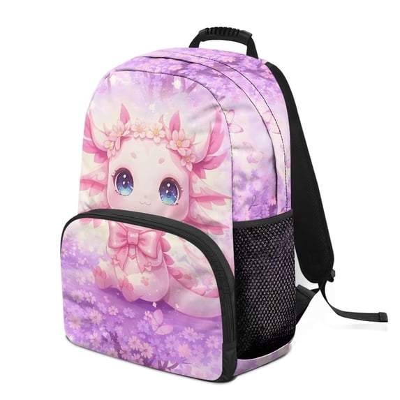 HUIACONG Cute Cherry Blossom Axolotl School Backpack for Students Age 6-18 Large Capacity Ergonomic Padded Shoulder Straps Water Resistant Bookbag for Elementary Middle High School Daily Use