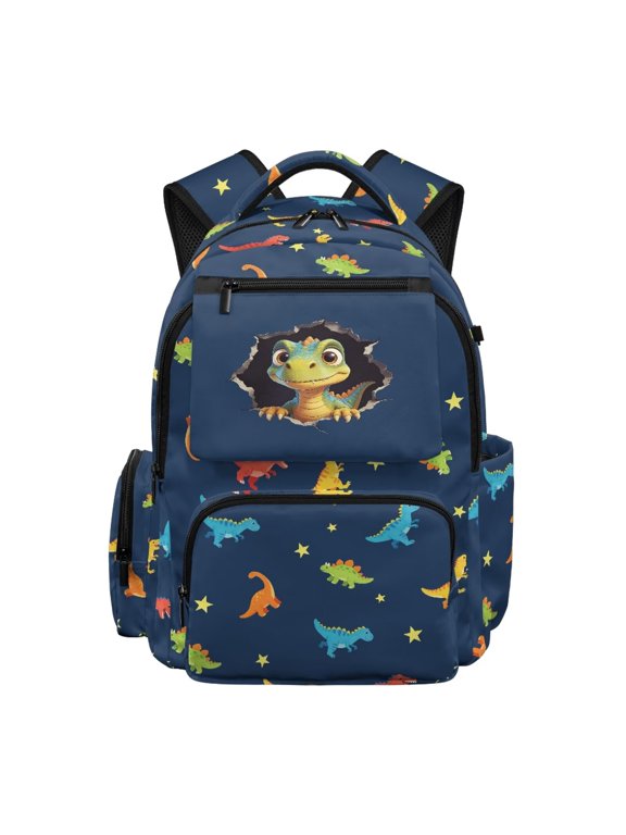 Cute Dinosaur Print Kids School Backpack for Boys Girls Age 5-16 Multi Pocket Water Repellent Book Bag Adjustable Padded Straps Lightweight Sturdy Large Capacity Bookbag for School Travel