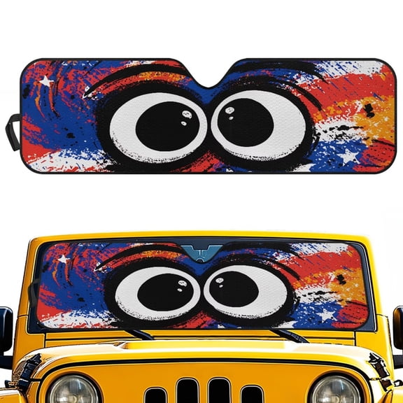 HUIACONG Cute Eyes Sun Shade Windshield Compatible with Jeep Wrangler TJ JK JL & Gladiator JT Heat Shield Sun Visor Cover Windshied Sunshade Block UV Rays ,1Pcs