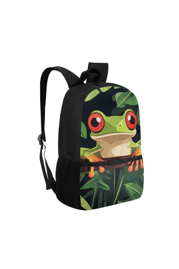 Cute Frog Print School Backpack for Boys Girls Ages 6-18 Large Capacity Water-Resistant Lightweight Bookbag for Elementary Middle High School Back to School Daily Use