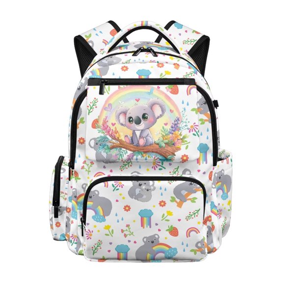 HUIACONG Cute Koala Rainbow Print School Backpack for Kids Age 5-16 Multi Pocket Water Resistant Bookbag Adjustable Padded Straps Lightweight Sturdy Daypack for School Travel Outdoor