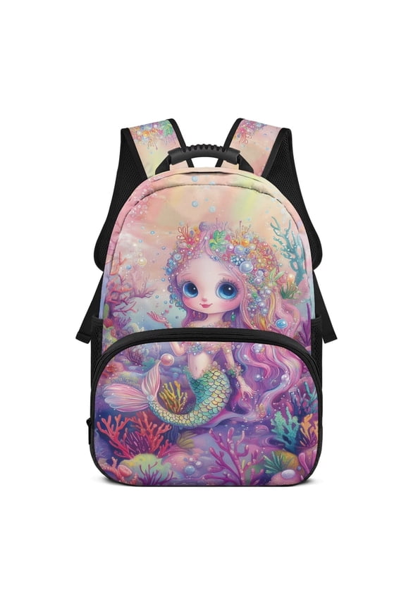 Cute Mermaid Print School Backpack for Ages 6-18 Large Capacity Water Resistant Bookbag for Boys Girls Elementary Middle High School Students Daily Back to School Use