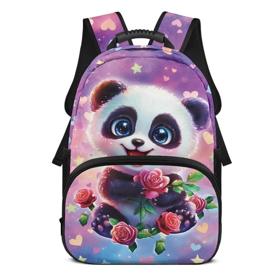 HUIACONG Cute Panda Rose Print School Backpack for Boys Girls Ages 6-18 Ergonomic Padded Shoulder Straps Large Capacity Bookbag for Elementary Middle High School Daily Use