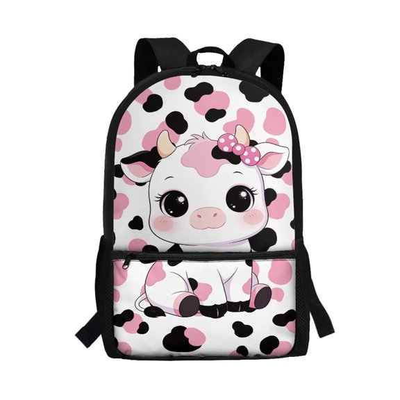 HUIACONG Cute Pink Cow School Backpack for Boys Girls Age 6-18 17 Inch Large Capacity Water Resistant Bookbag for Elementary Middle High School Back to School Use