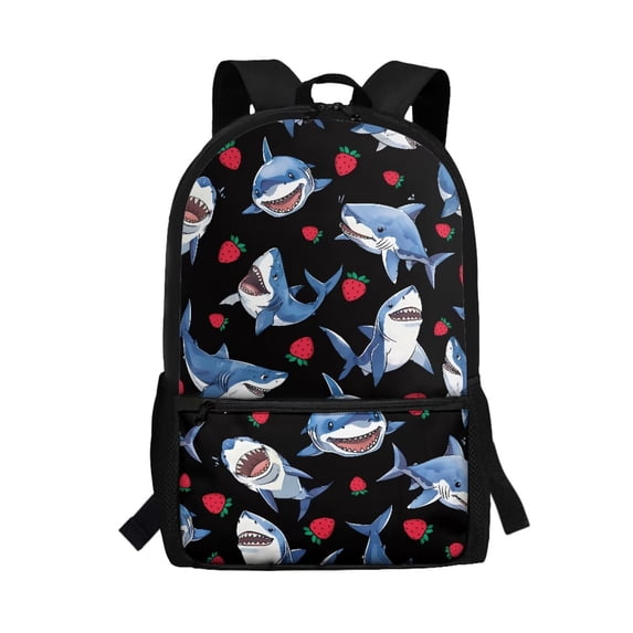 HUIACONG Cute Shark Strawberry Print School Backpack for Boys Girls Students Ages 6-18 Breathable Padded Straps Large Capacity Bookbag for Elementary Middle High School Back to School Daily Use
