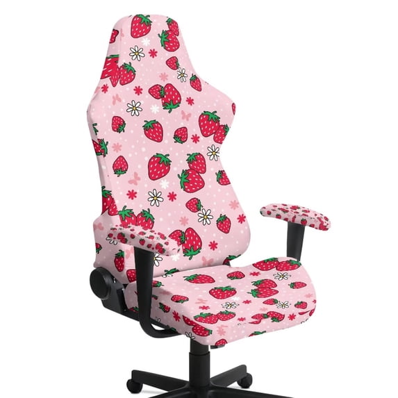 HUIACONG Cute Strawberry Computer Chair Seat Slipcovers Scratchproof Office Chairs Seat Protectors Stretchable Computer Chair Covers Fits Most Office/Computer Chairs 4Pcs