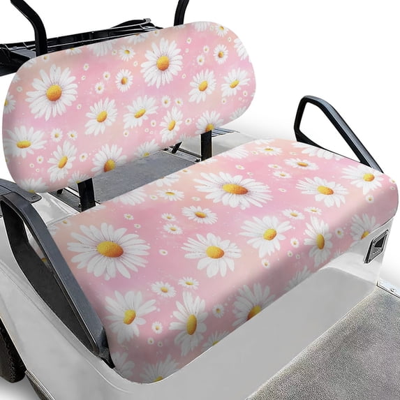 HUIACONG Daisy Pattern Comfortable Golf Cart Seat Cover, Foldable Design Non-Slip Universal Fit Golf Cart Seat Towel Protector for EZGO Club Car Bench Seats