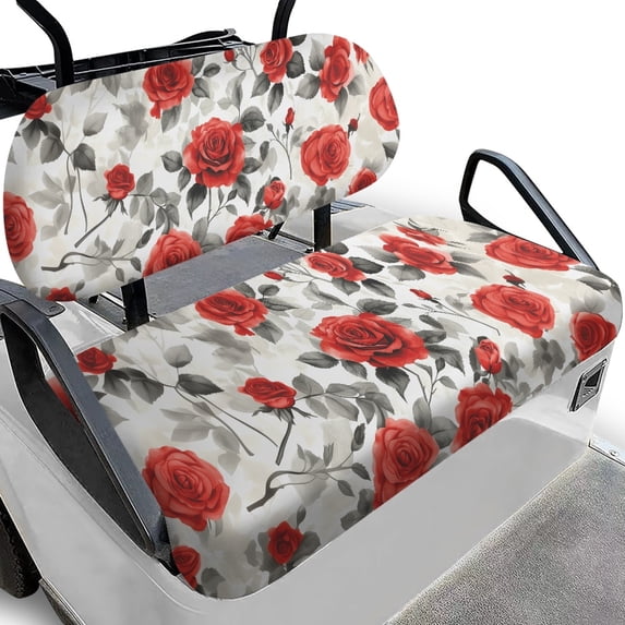 HUIACONG Deep Red Roses Easy to Carry Golf Cart Front Seat Cover Set Replacement for EZGO 2 Person Club Car Seats, Non-Slip All-Weather Protection Golf Cart Seat Covers