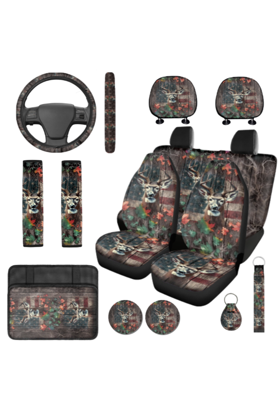 Deer Pattern Automotive Interior Accessories, with Car Seat Covers Key Ring, Compatible with Small Car Vehicles