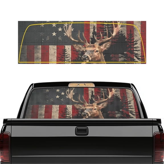 HUIACONG Deer Rear Window Decals Flag Pickup Truck Rear Window Graphics Truck Rear Windows Graphics Decals Easy Installation Suitable for Most Pickup Trucks and SUVs