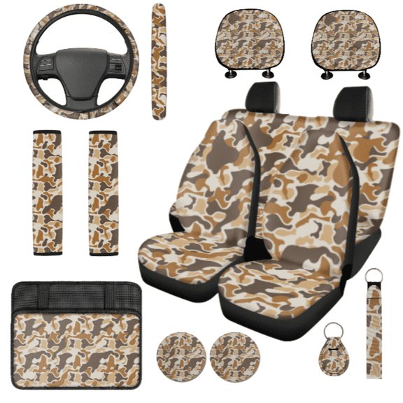 HUIACONG Desert Camo Car Interior Set, with Car Seat Covers Car Armrest Box Pad, Compatible with Cars Trucks