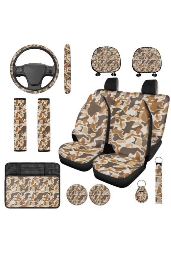 Desert Camo Car Interior Set, with Car Seat Covers Car Armrest Box Pad, Compatible with Cars Trucks
