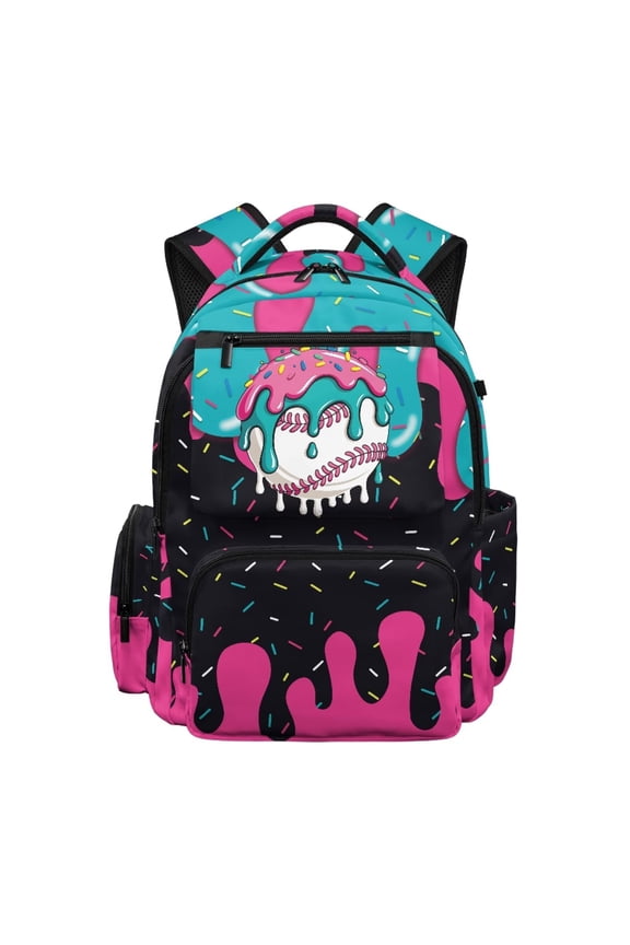 Dripping Baseball Print Backpack for Teenagers, Multi Pockets Scratch Resistant School Bag, Breathable Padded Adjustable Straps Water Repellent Bookbag for Daily Use Travel