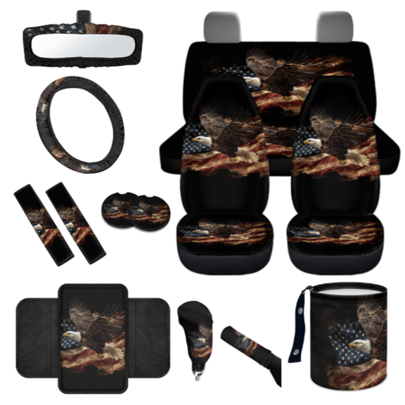 HUIACONG Eagle American Spirit Car Interior Set, with Car Rearview Mirror Cover Car Cup Coasters Armrest Cushion Car Armrest Protector