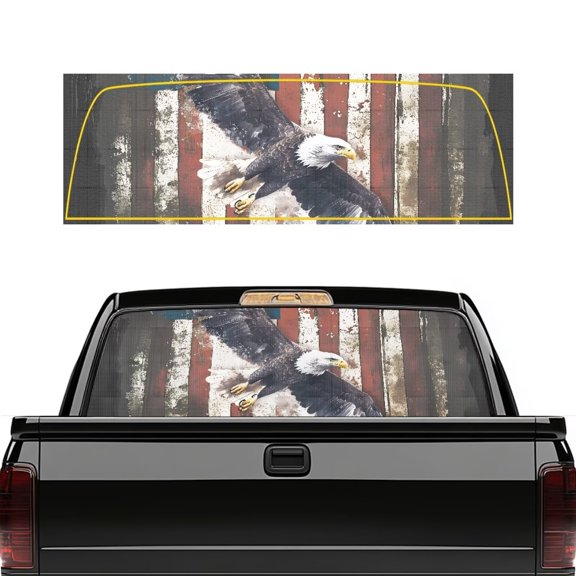 HUIACONG Eagle Flag Truck Rear Window Decals 66 x 22 inch Perforated Window Film Decal Truck Rear Windows Perforated Decal Wrap Full Windows Coverage Fit Most Pickup Trucks SUV