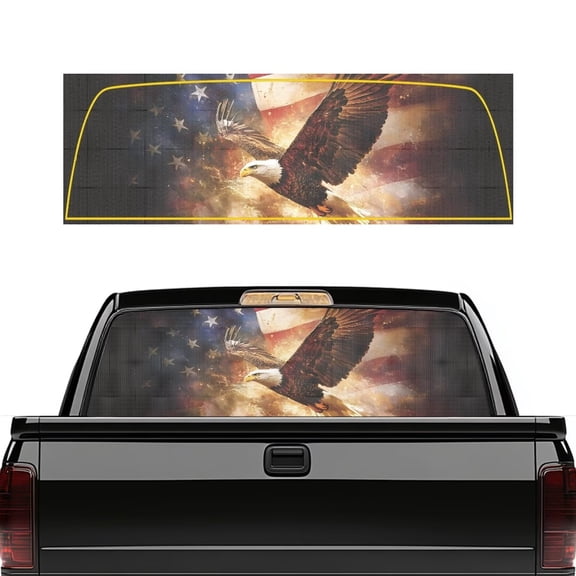 HUIACONG Eagle Rear Window Decal Flags Pickup Car Window Stickers Truck Accessories Decal Truck Rear Windows Graphics Perforated Window Film Decals for Trucks SUV